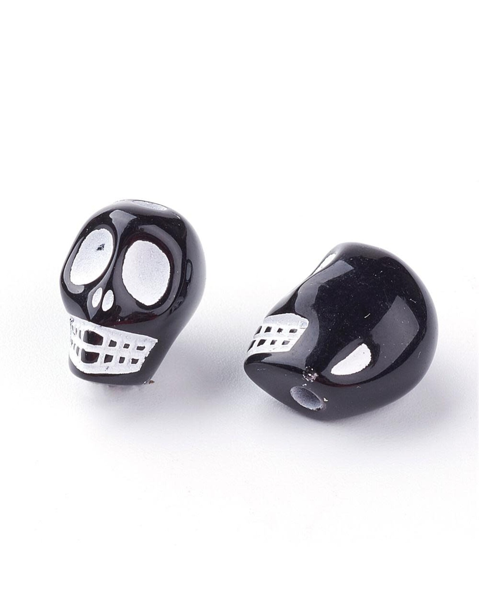 13mm Acrylic Skull White with Black,   Hole 2mm  x50