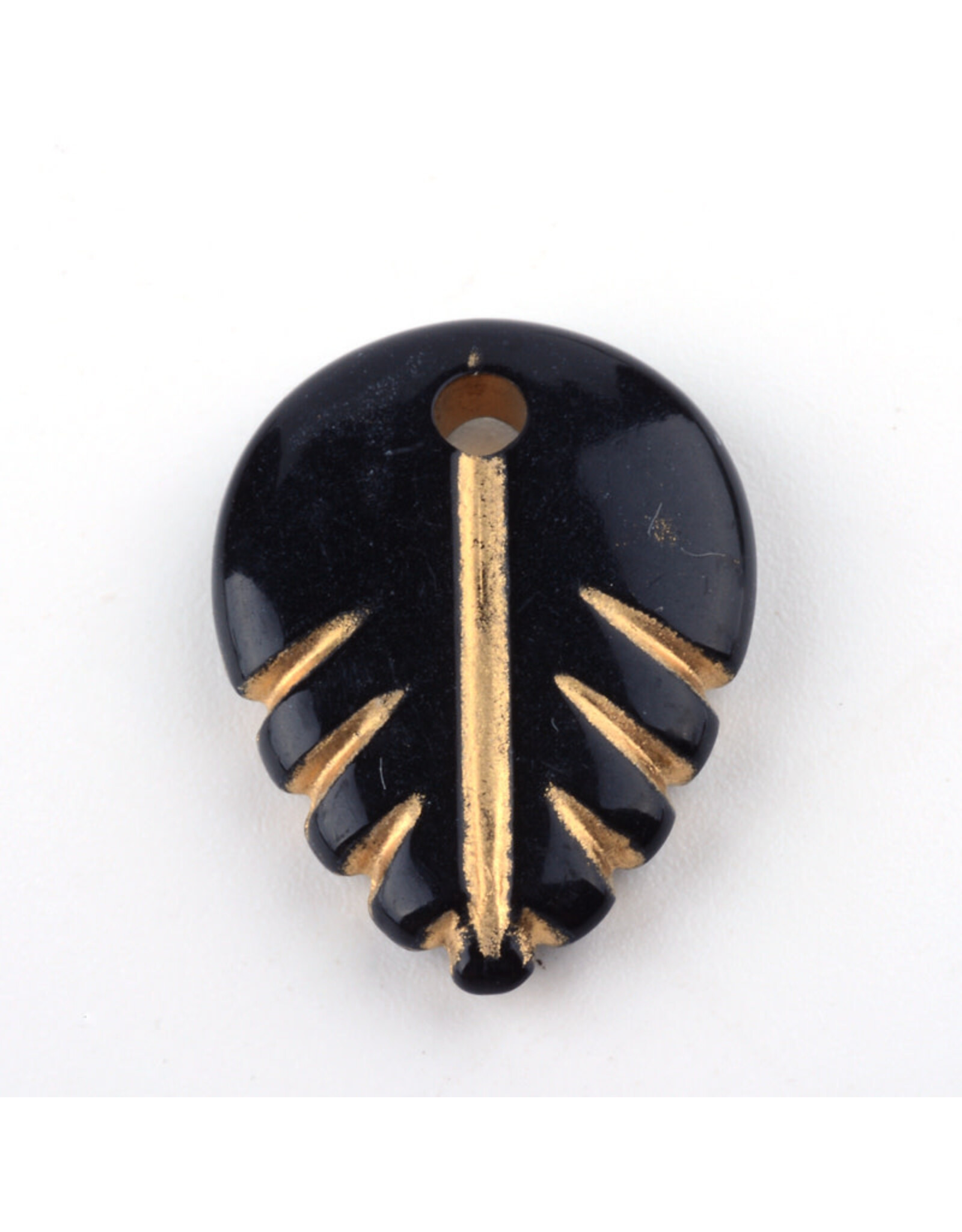 19x14mm Acrylic Leaf Black Gold   x50