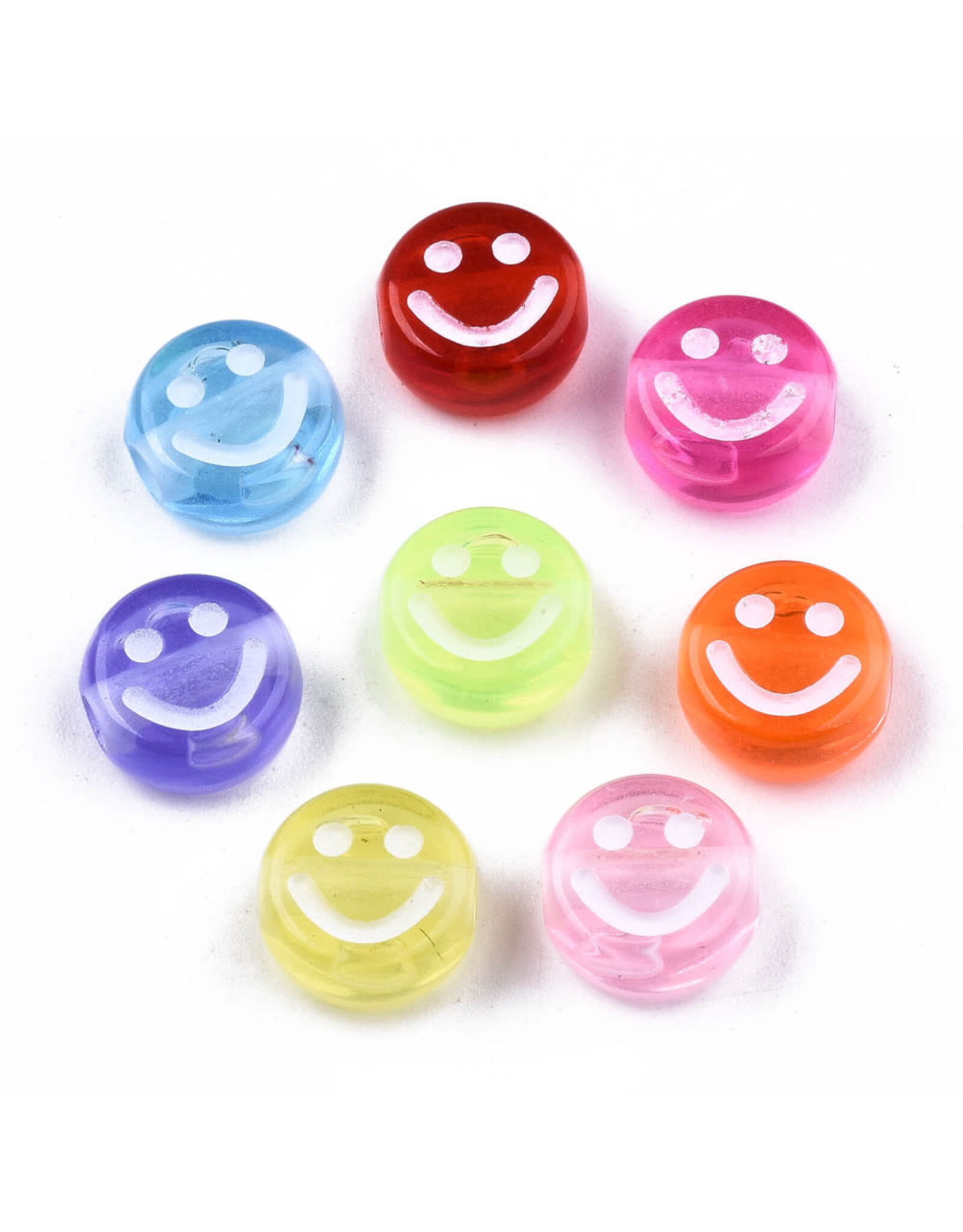 10mm Acrylic Flat Round Happy Face Random Mix