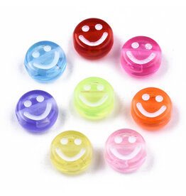 10mm Acrylic Flat Round Happy Face Random Mix