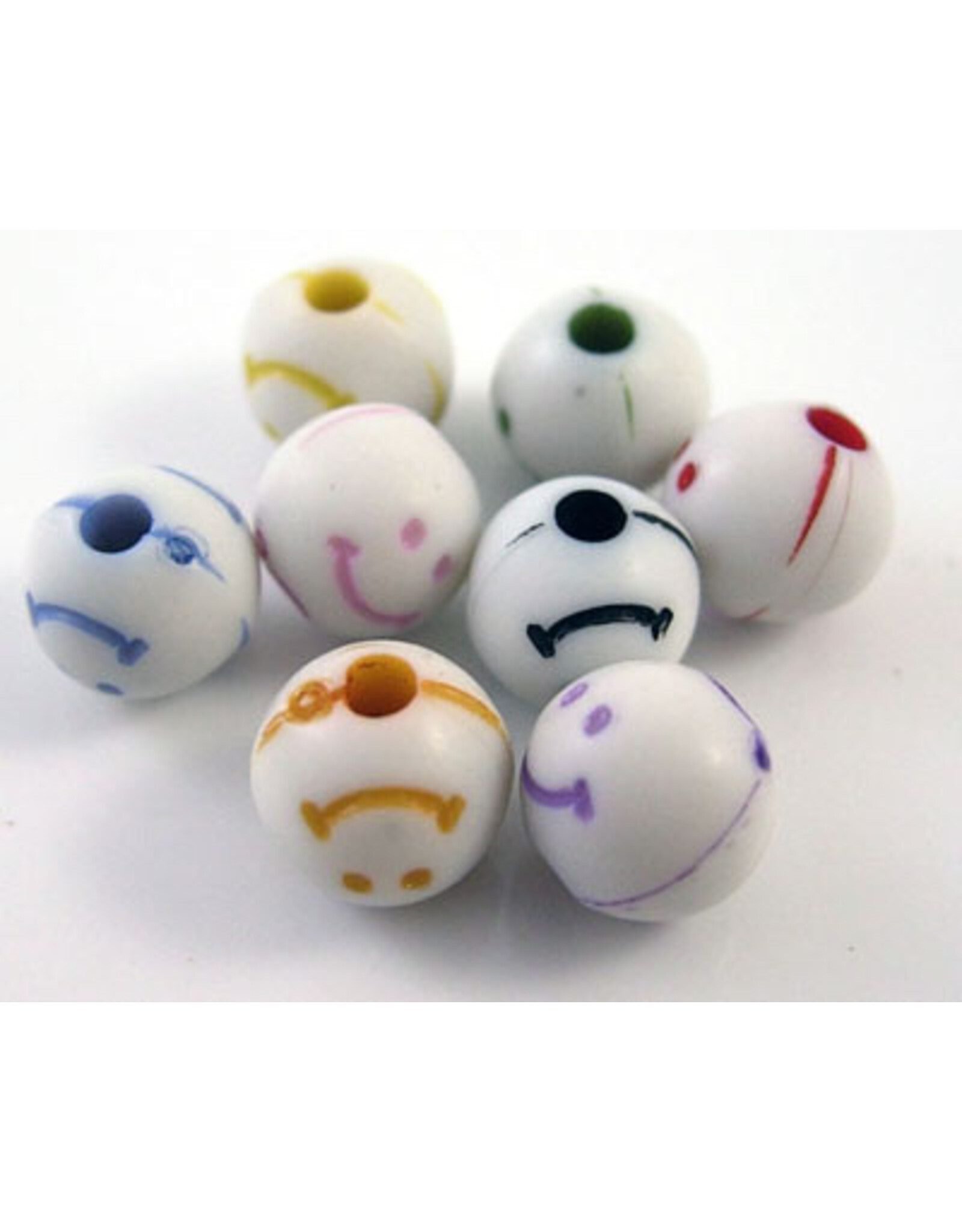8mm Acrylic Round Happy  Face  Assorted Colours  x100
