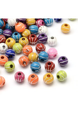 12mm Acrylic Basketball, Hole 4mm  Random Assorted Colours with Silver Details x50