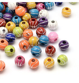 12mm Acrylic Basketball, Hole 4mm  Random Assorted Colours with Silver Details x50
