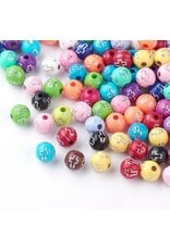 8mm Acrylic Round with Cross and Silver Details Hole 2mm  Random Assorted Colours x100
