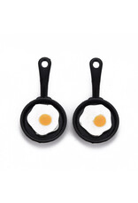 Frying Pan Egg Charm 28x14mm Black White Yellow  x6