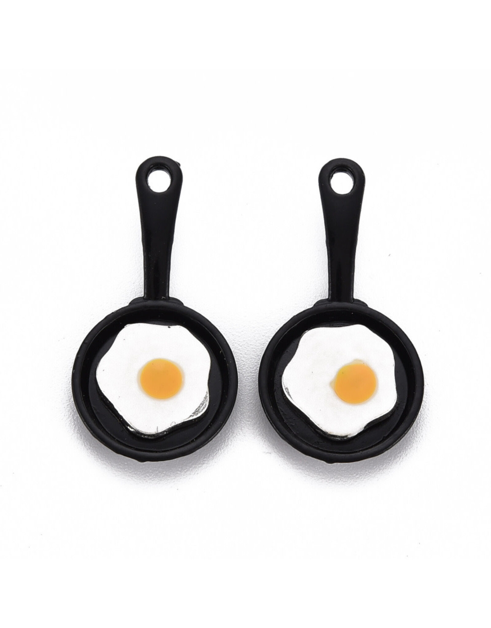 Frying Pan Egg Charm 28x14mm Black White Yellow  x6