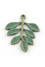 Leafy Branch  34x28mm  Antique Bronze Verdigris Green  x6 NF