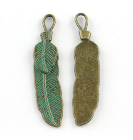 Feather 56x11mm  Antique Bronze Verdigris Green  x6 NF