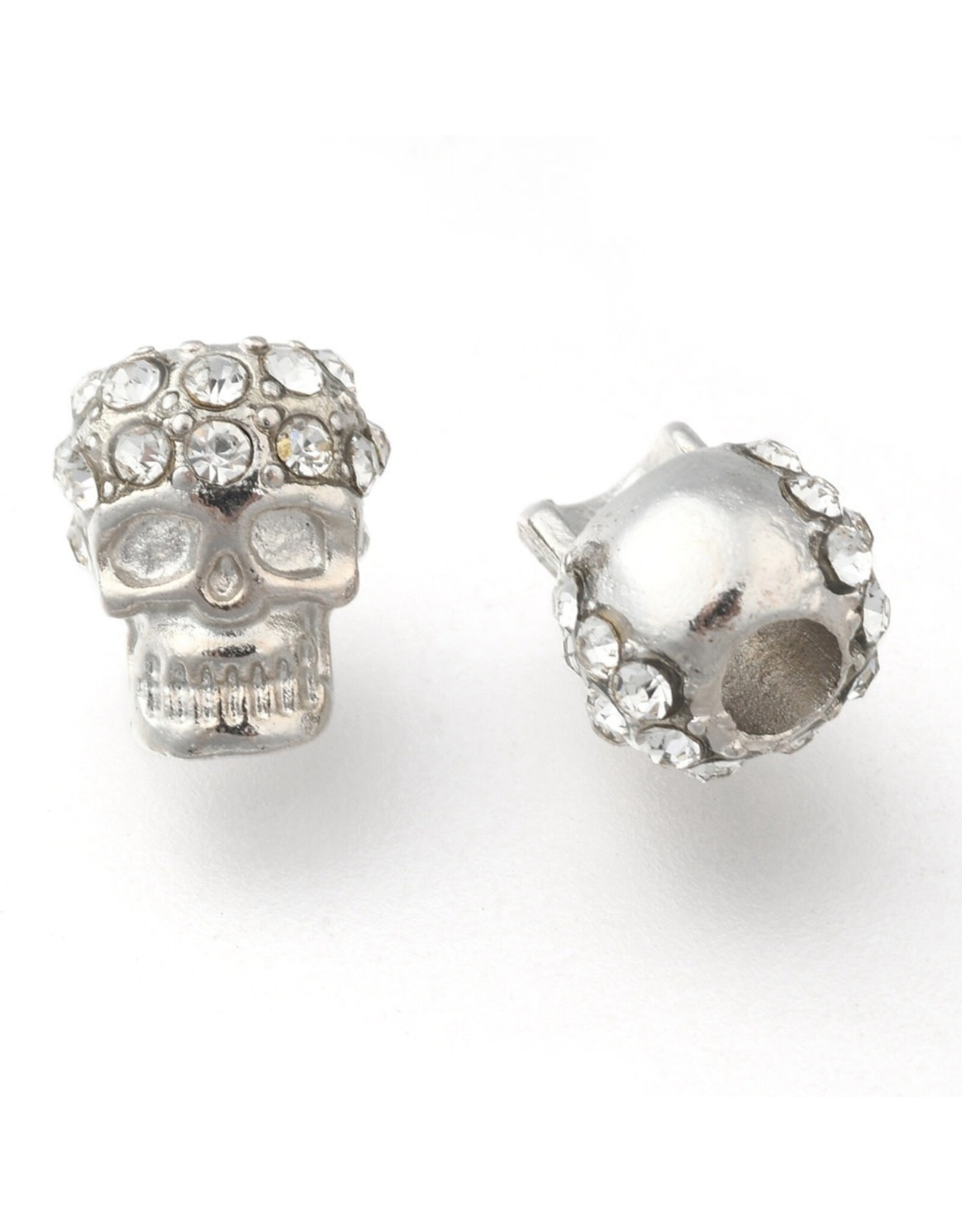 Skull Bead Silver with Rhinestones 12x8mm  x6