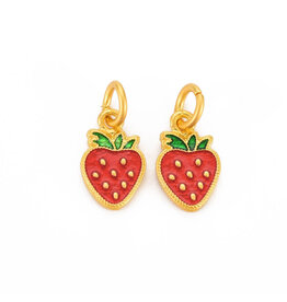 Strawberry Charm 13x8mm Red Gold x2