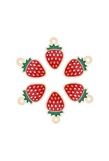 Strawberry Charm 17x10mm Red  Gold x8