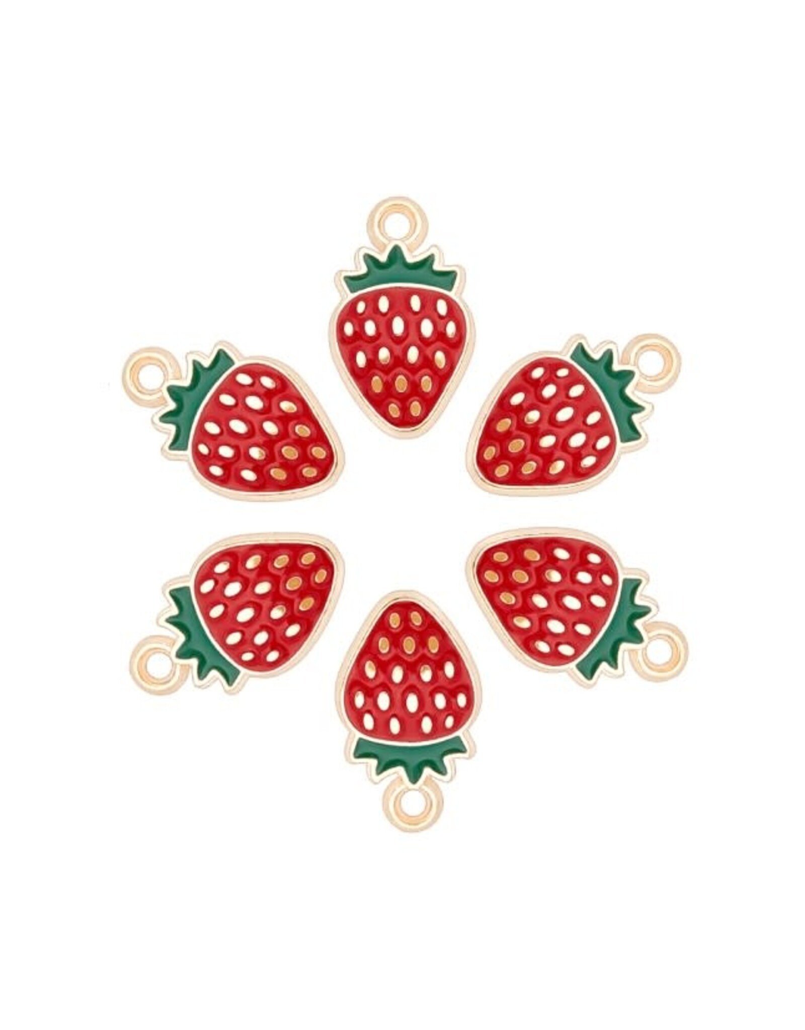 Strawberry Charm 17x10mm Red  Gold x8