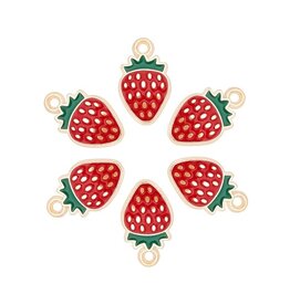 Strawberry Charm 17x10mm Red  Gold x8