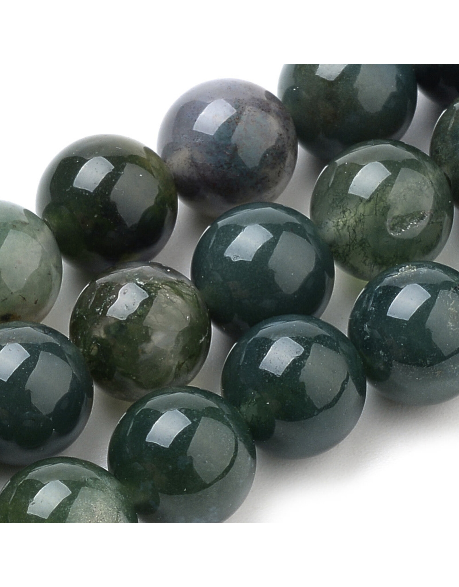 Moss Agate 8mm Green  15” Strand  apprx 46 beads