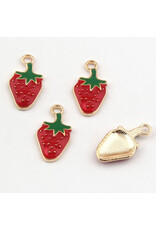 Strawberry Charm 20x10mm Red  Gold x10