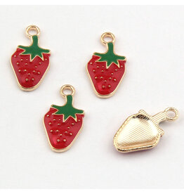 Strawberry Charm 20x10mm Red  Gold x10