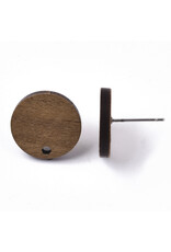 Earring Stud Flat Round 15mm Wood  Stainless Steel Post x1 Pair
