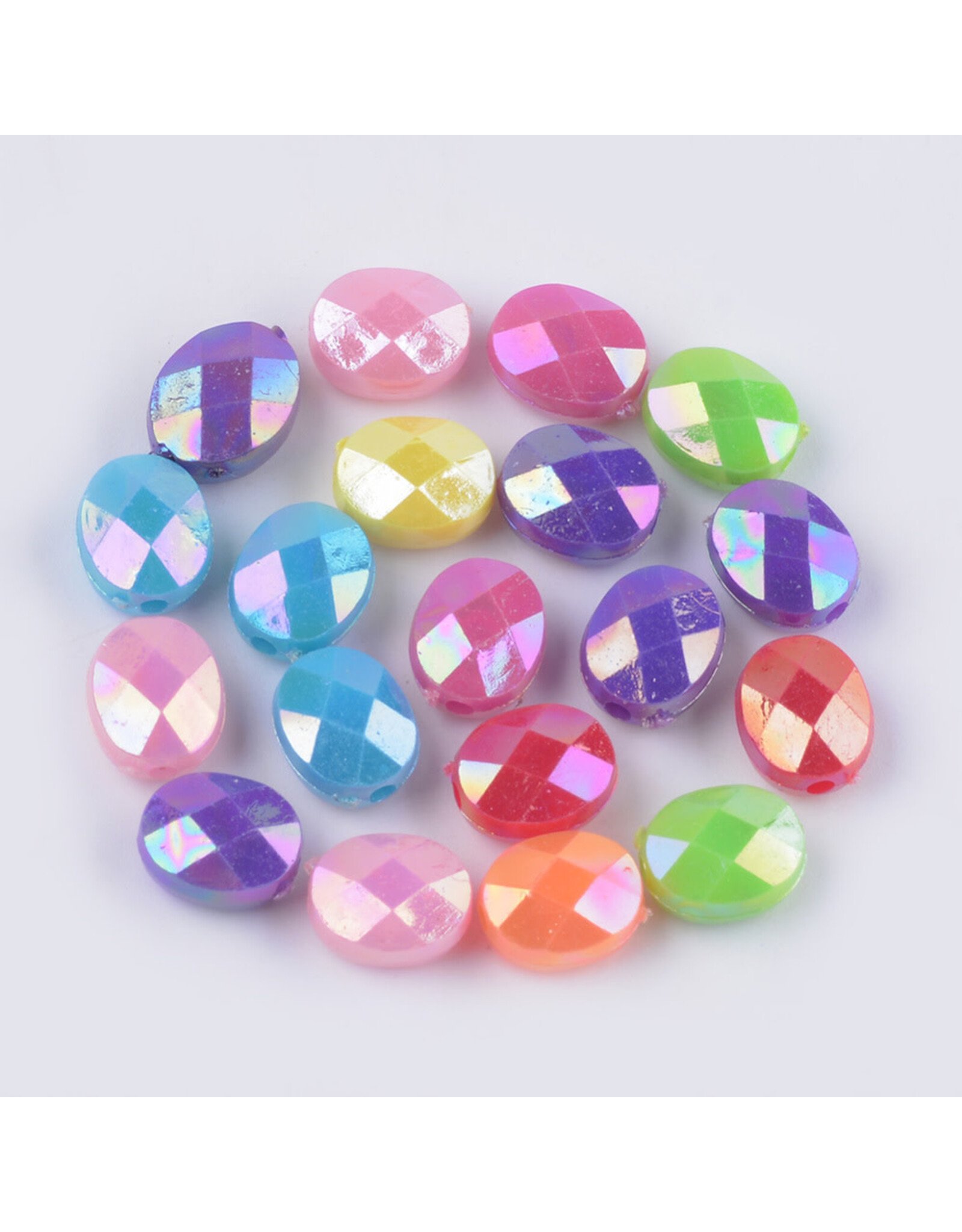 10x8mm Acrylic Faceted Oval  Random Assorted Colours x100