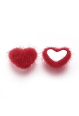 14x17mm Faux Mink Fur Cabochon  x1 Pair Red