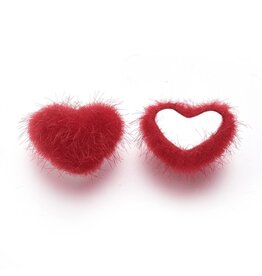 14x17mm Faux Mink Fur Cabochon  x1 Pair Red