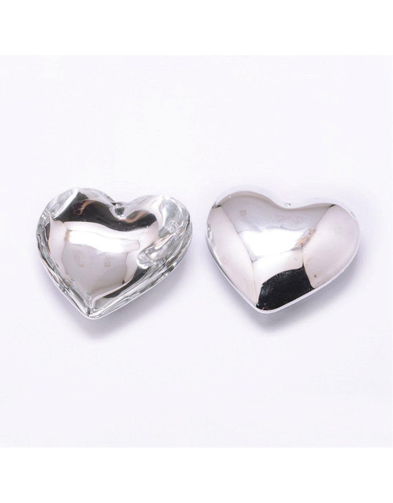 Heart  Clear With Silver Foil Backing 42x43x15mm  x1