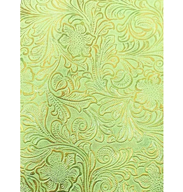 Faux Leather Beading Backing Green Gold Floral   .8mm thick 8x11"