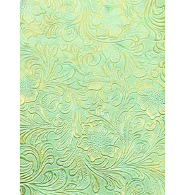 Faux Leather Beading Backing Mint Green Bronze Floral   .8mm thick 8x11"