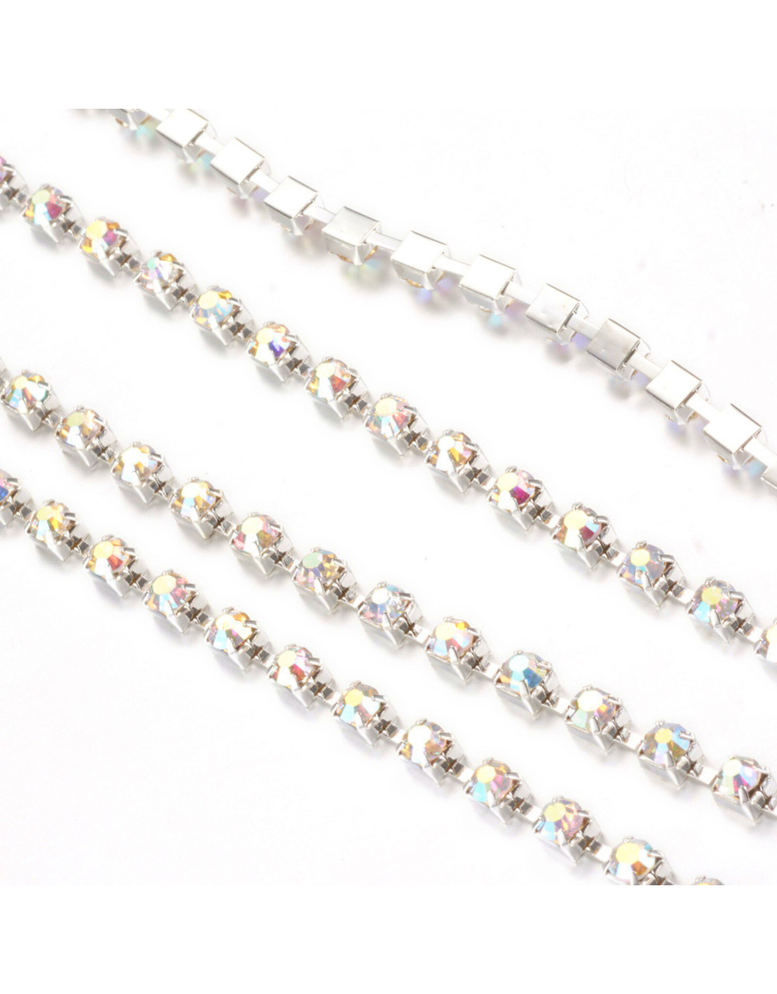 Rhinestone Banding 1 row 2mm Silver/Clear AB   x1 foot
