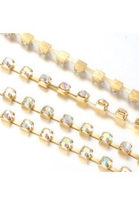Rhinestone Banding 1 row 2mm Gold/Clear AB   x1 foot
