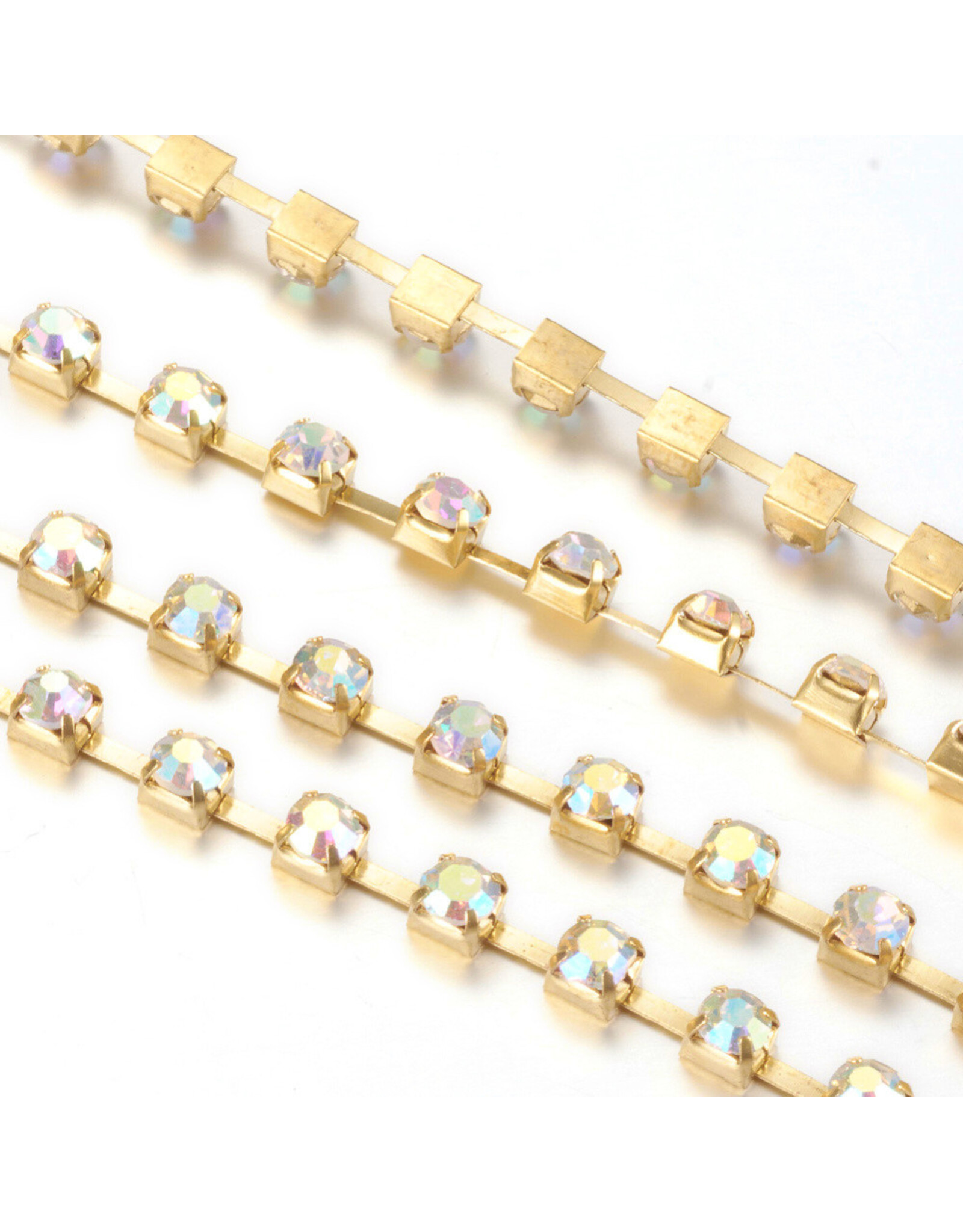 Rhinestone Banding 1 row 2mm Gold/Clear AB   x1 foot