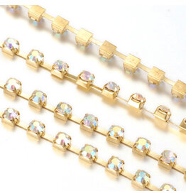 Rhinestone Banding 1 row 2mm Gold/Clear AB   x1 foot