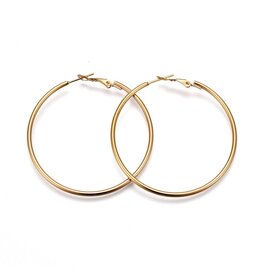 Hoop Earring Round 51mm Stainless Steel Gold  x1 Pair