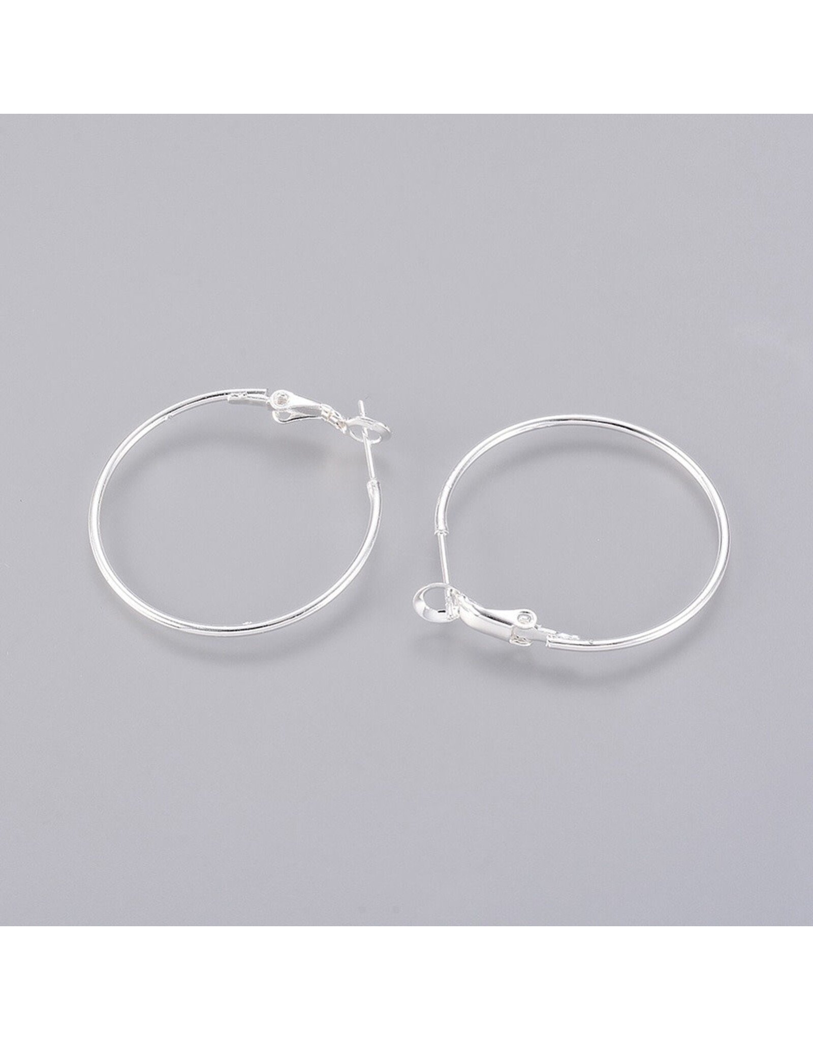 Earring Hoops 30mm Brass Silver Colour  x6   NF