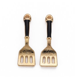 Spatula Charm 24x7mm Black Gold x6  NF