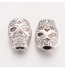 Sugar Skull Bead  10x8mm Antique Silver x50 NF