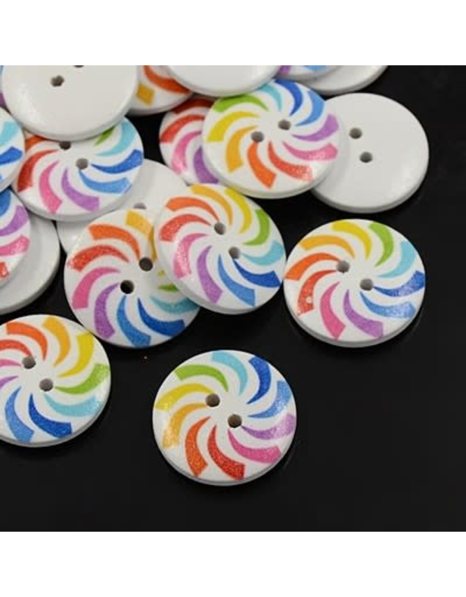 Printed Wood Button Pinwheel 25mm x6