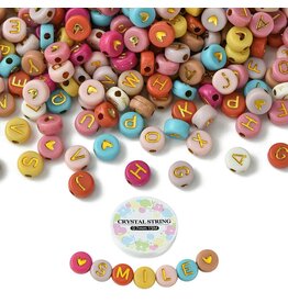 7mm Round  Multi Colour With Gold  Letter   Random Mix x500  plus 14m Elastic