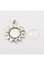 Flower Pendant Cabochon Setting  43x34mm Antique Silver NF x1 set