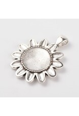 Flower Pendant Cabochon Setting  43x34mm Antique Silver NF x1 set