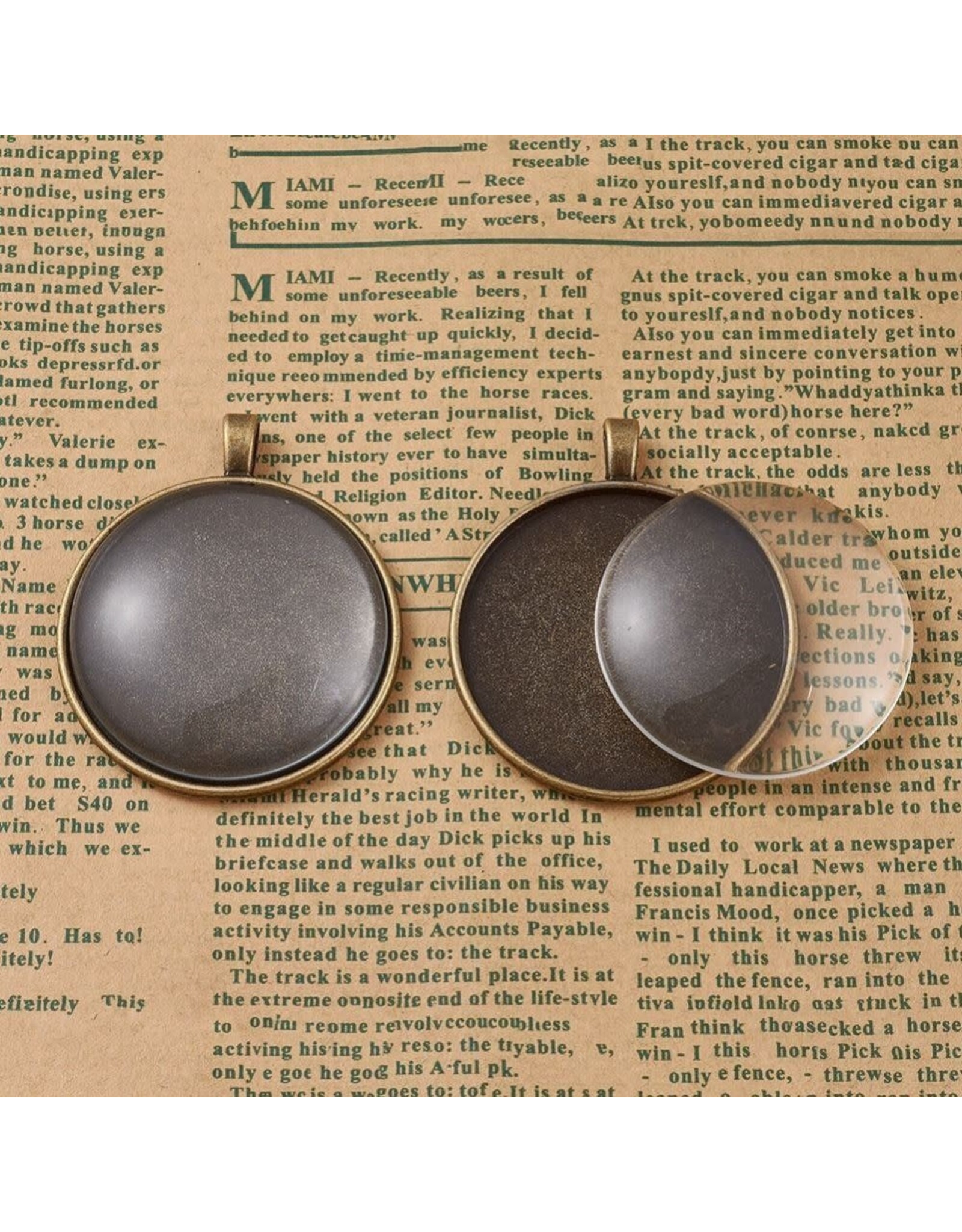 Round Pendant Cabochon Setting  52x43mm Antique Silver NF x1 set
