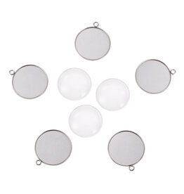 Round Pendant Cabochon Setting  36x31mm Stainless  Steel NF x1 set