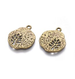 Round Pendant With  Branch Antique Brass 22x18mm  x6  NF
