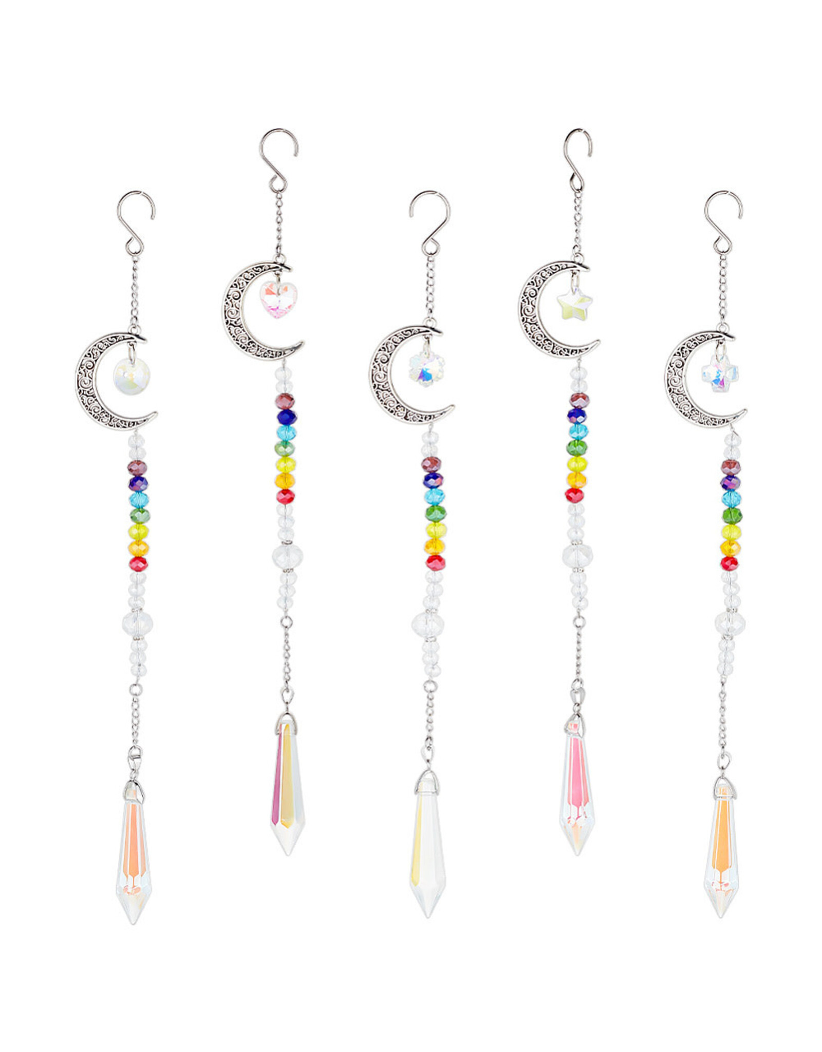Suncatcher Antique Silver Moon Chakra Crystal 280mm     x1 Random
