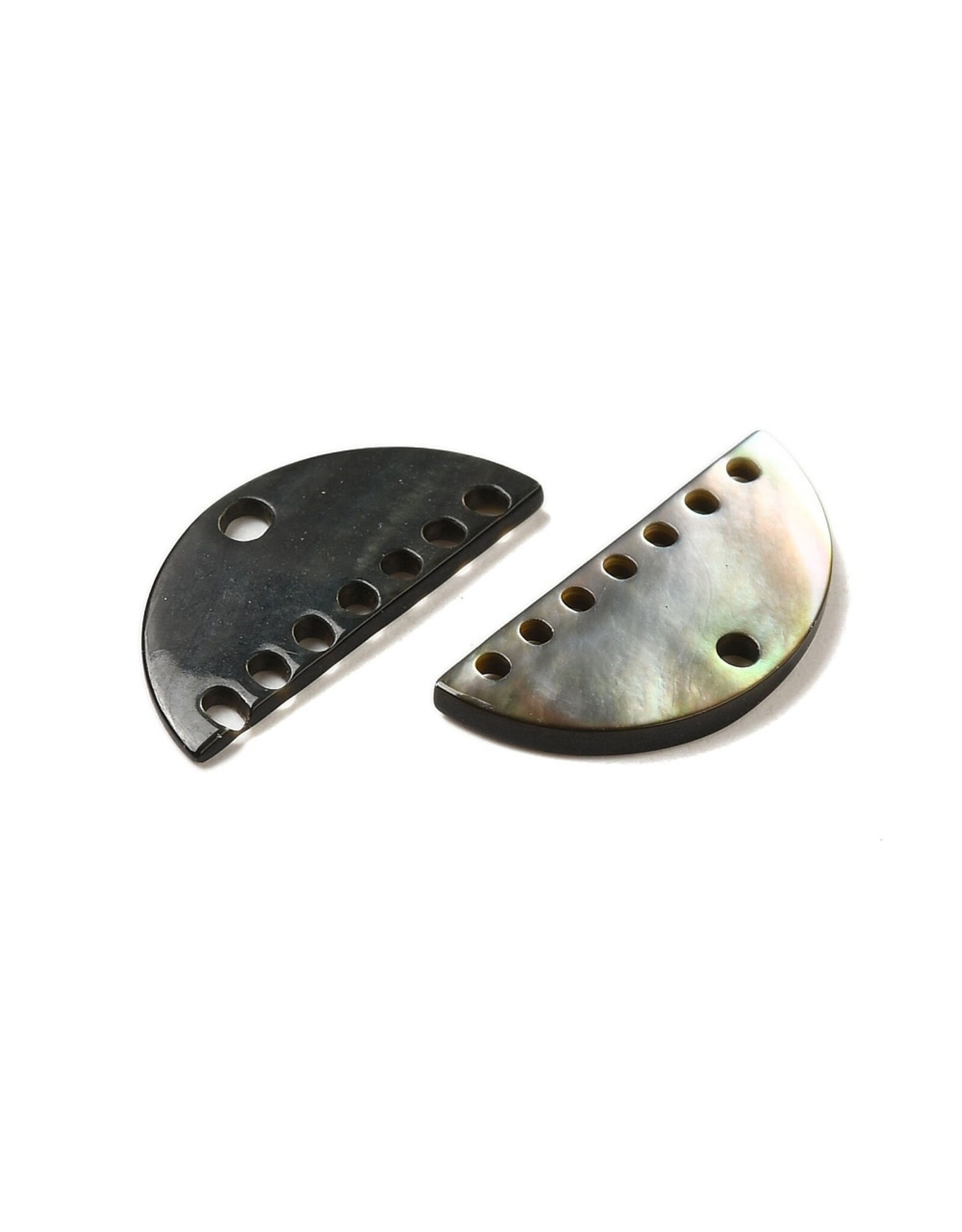 Shell Half  Round Link (1 to7)  10x20mm Grey Brown  x2