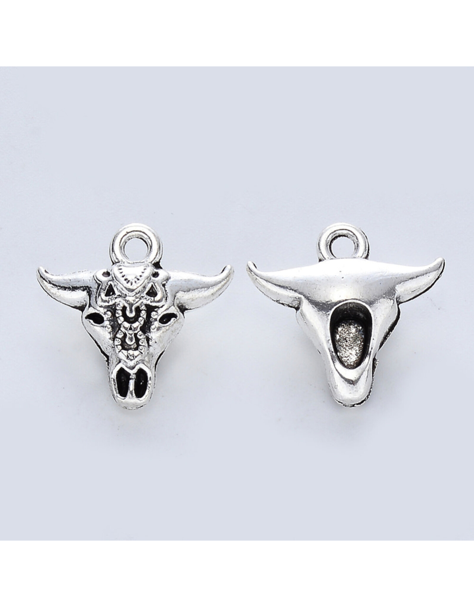 Cattle Skull 17mm Antique Silver x6  NF