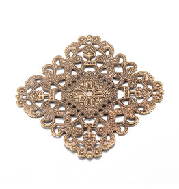 Square Pendant  Filigree  40mm Antique Brass  x6