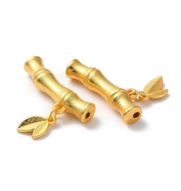 Bamboo with Leaf Tube Matte Gold 25mm  x2