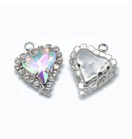 Heart with Rhinestones 21x16mm Platinum  NF  x2