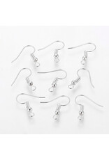 Ear Wire Ball & Spring 18x.8mm  Silver Grade ''A'' NF x50