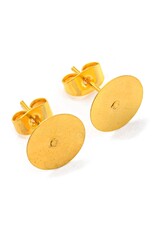 Earring Stud Flat Round 10mm Gold with Scroll Backs